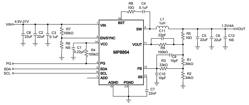 Schematic - Monolithic Power Systems (MPS) EV8864-Q-00A Evaluation Board